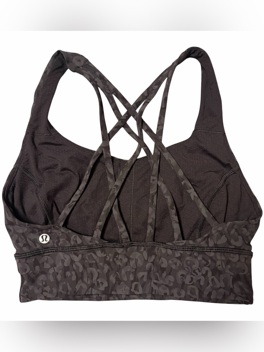Lululemon Black Leopard Print Strappy Sports Bra 6, Longline